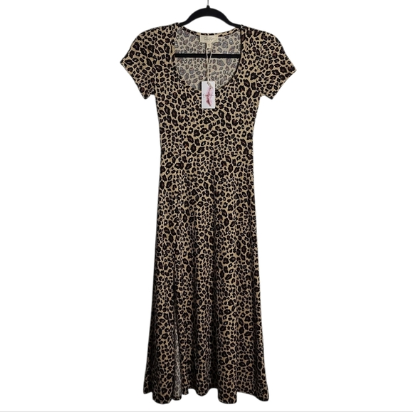 Jessica Simpson Leopard Midi Short Sleeve Dress Size Small NWT - Picture 1 of 12